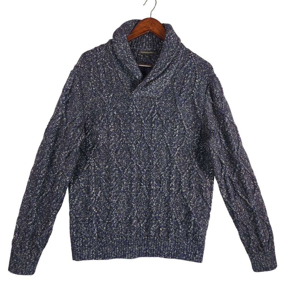 Banana Republic Navy Pullover Sweater Men’s LG Cable Knit Textured Cotton/Yak